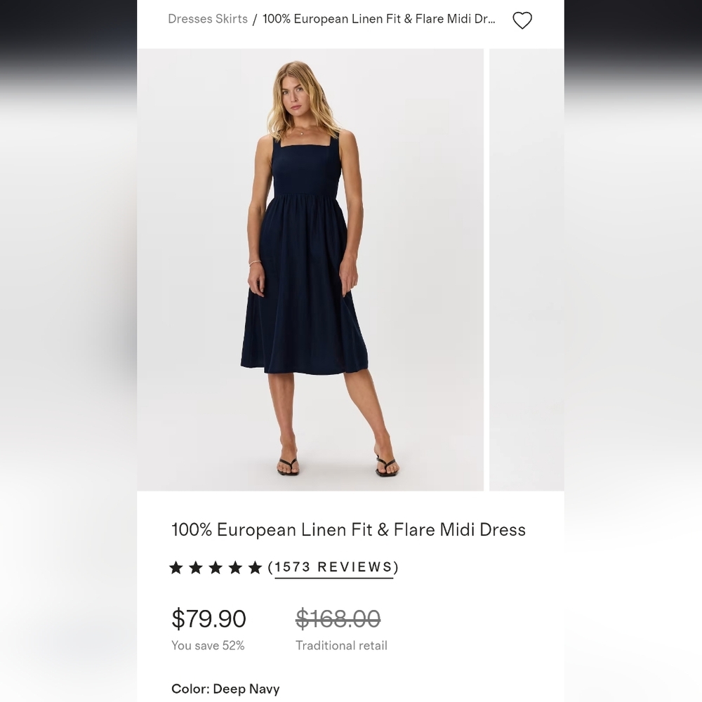 Quince Navy Blue Linen Fit & Flare Dress - Picture 3 of 3
